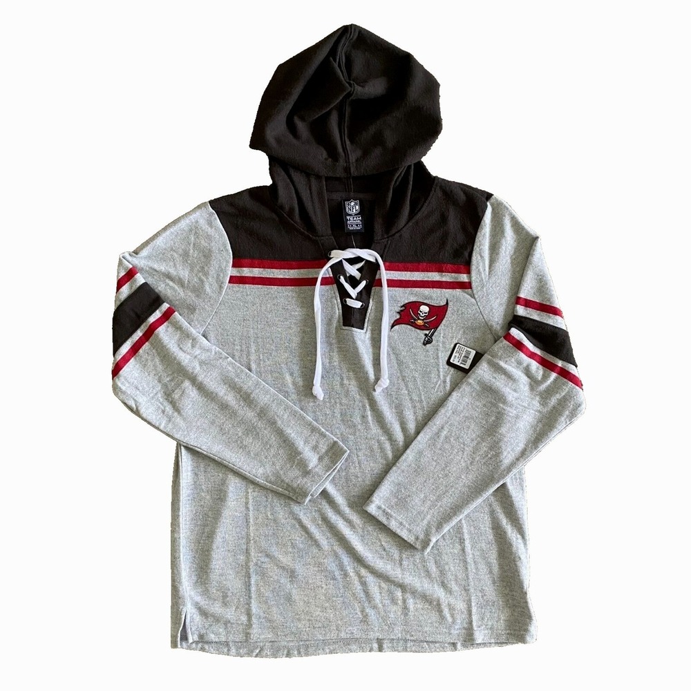 NFL Tampa Bay Buccaneers Womens XL Sweater Lace Up Hooded Gray Football NWT